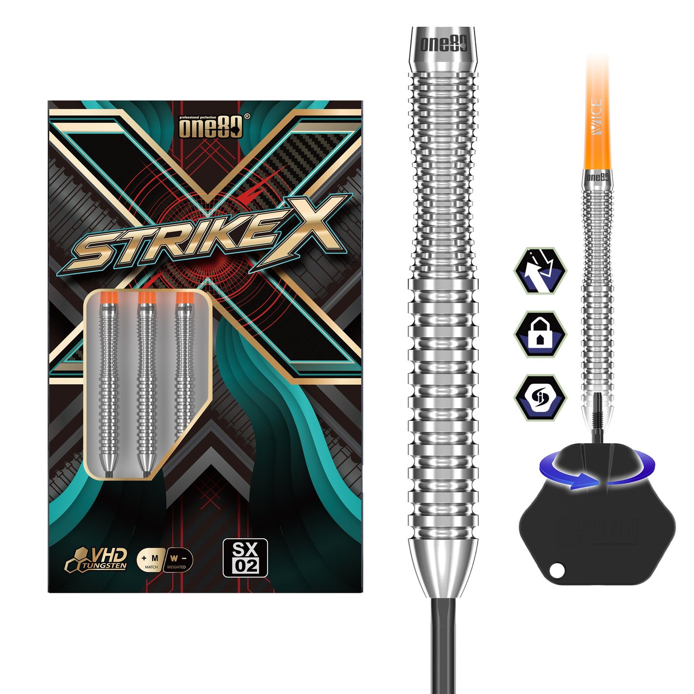 ONE80 Strike X SX02 SI Point 90% - Fléchettes pointe Acier