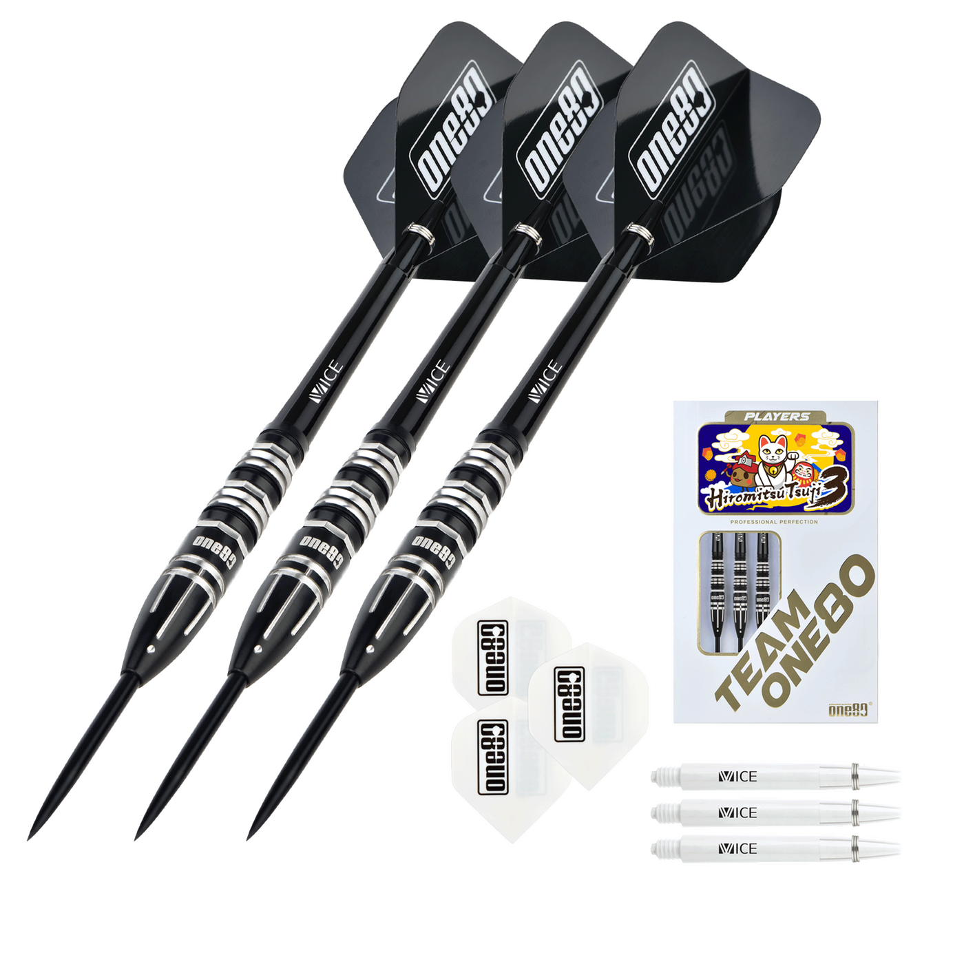 ONE80 Hiromitsu Tsuji V3 Black 90% Steel Tip Darts