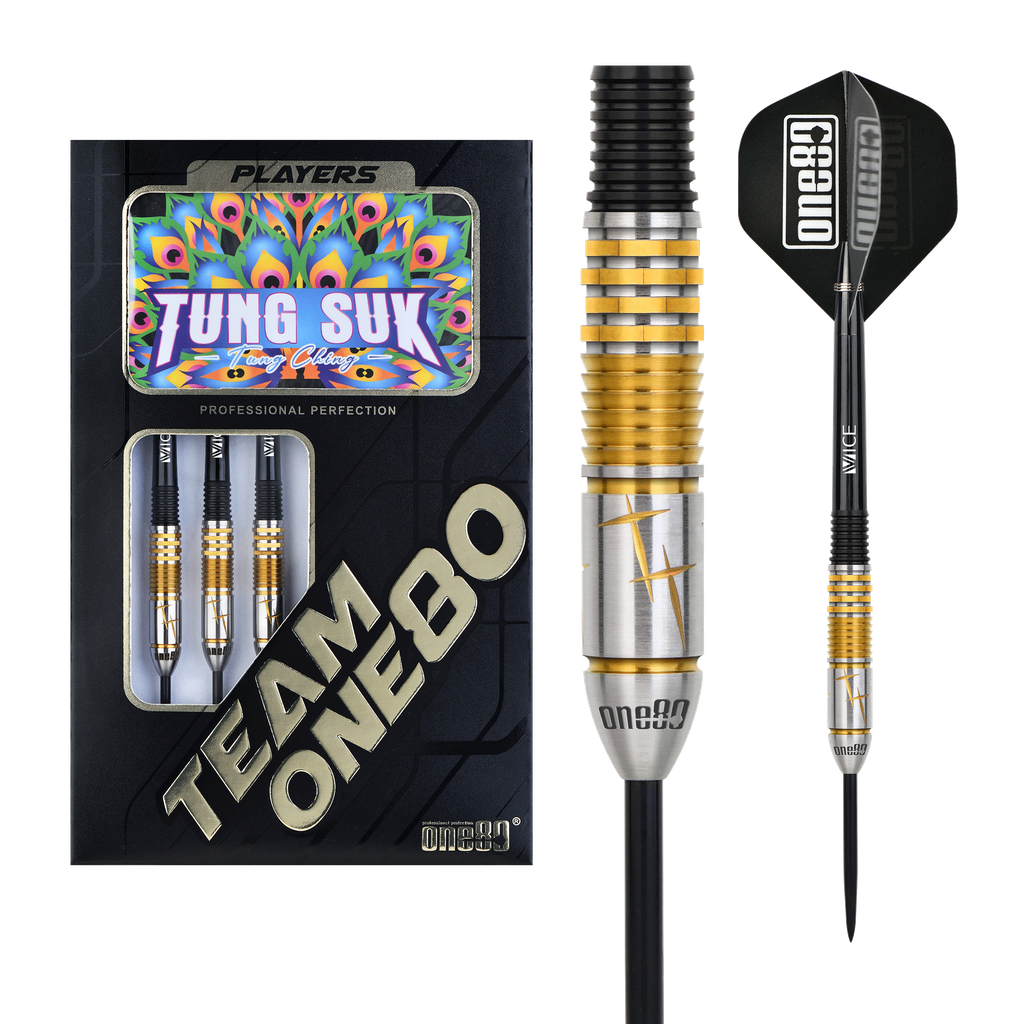 Dardos ONE80 Tung Suk Black Oro 90% Punta de Acero
