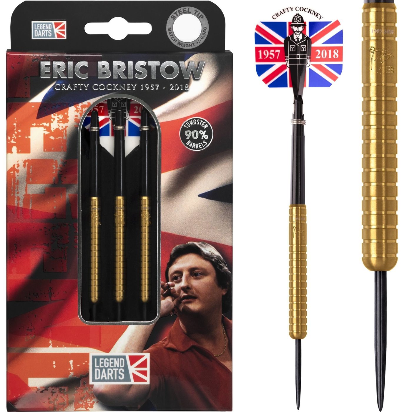 Eric Bristow Crafty Cockney 90% Gold Ringed - Steel Tip Darts