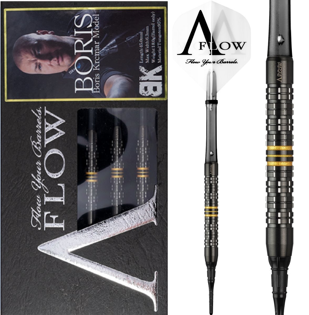 Dardos Dynasty A-FLOW Black Line Boris Krcmar Yellow 95% Punta de Plástico