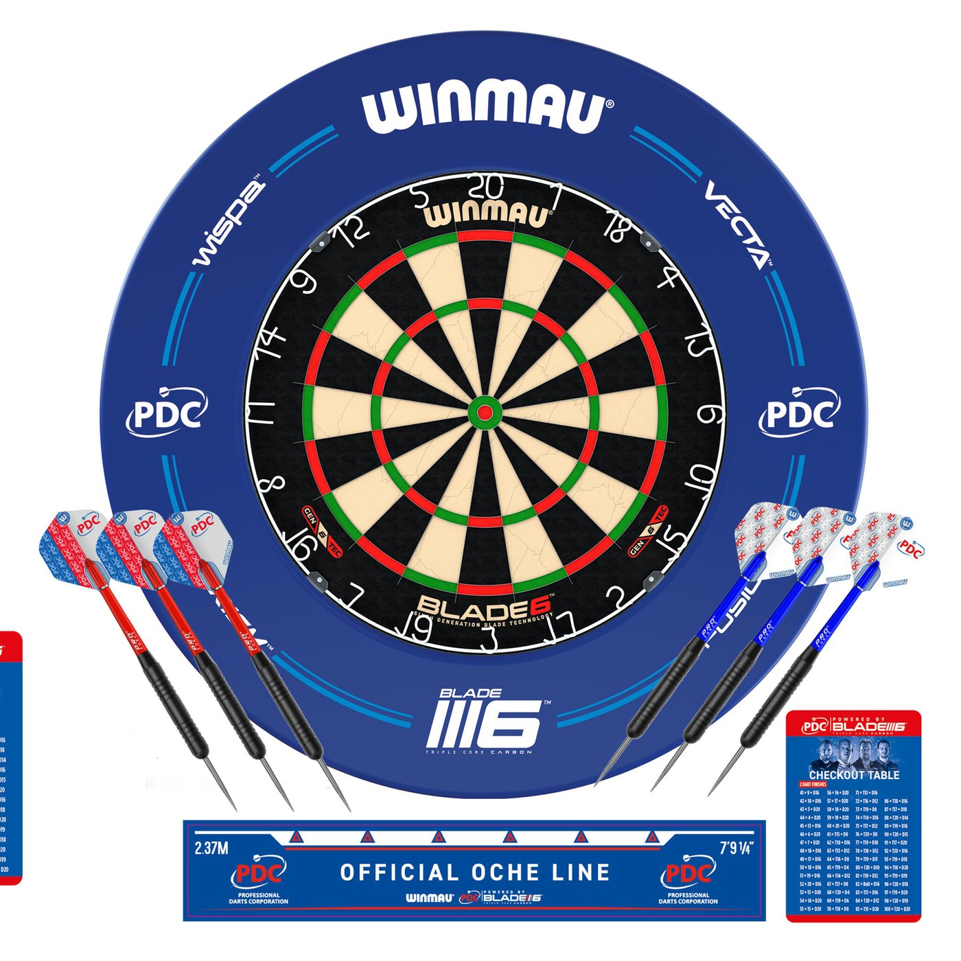 Winmau Blade 6 + PDC Surround Blue Set - Diana de dardos Set