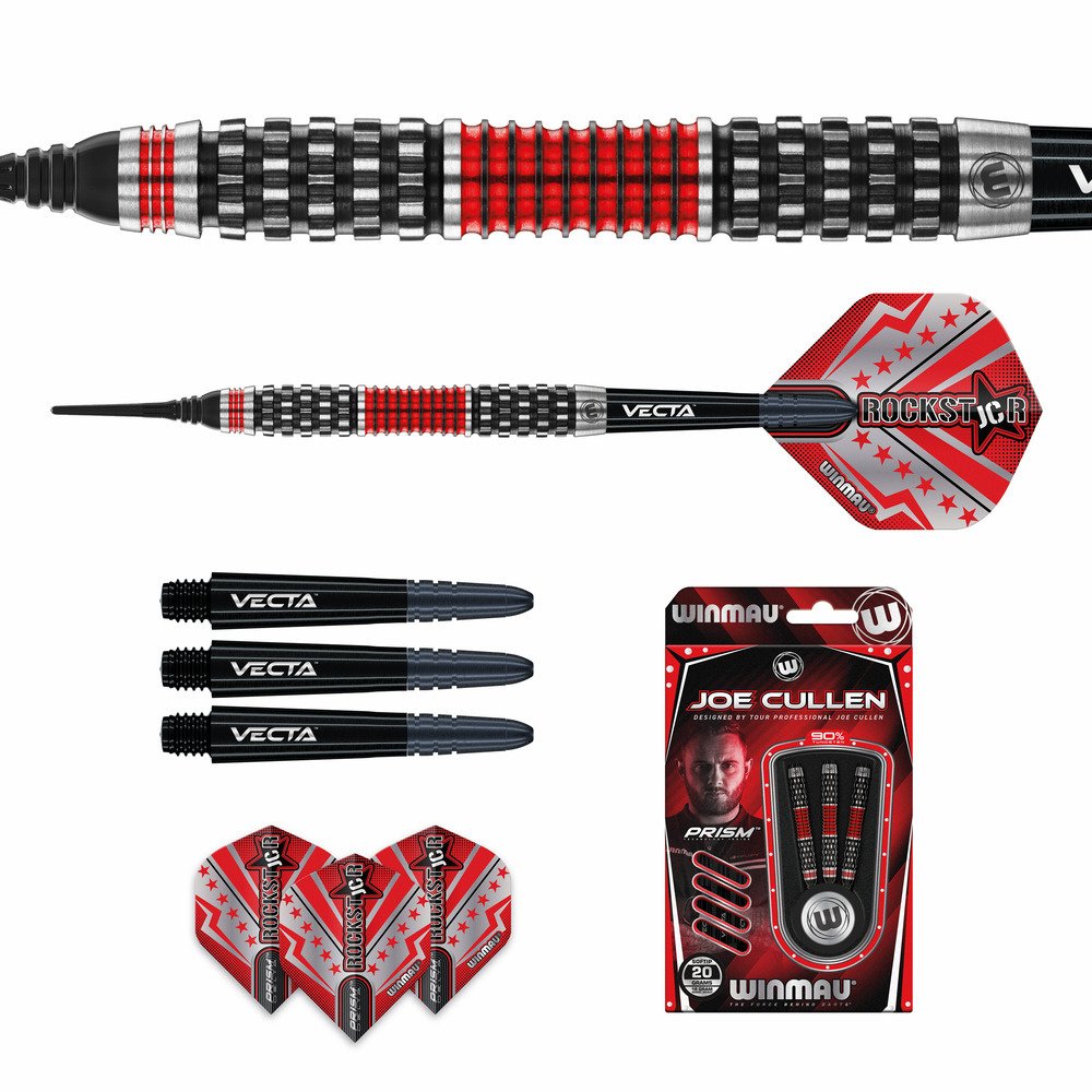 WINMAU Fléchettes Joe Cullen 85% Tungstène - 23 G, Noir/rouge - Fléchettes Professionnelles, Ailettes Prism Alpha