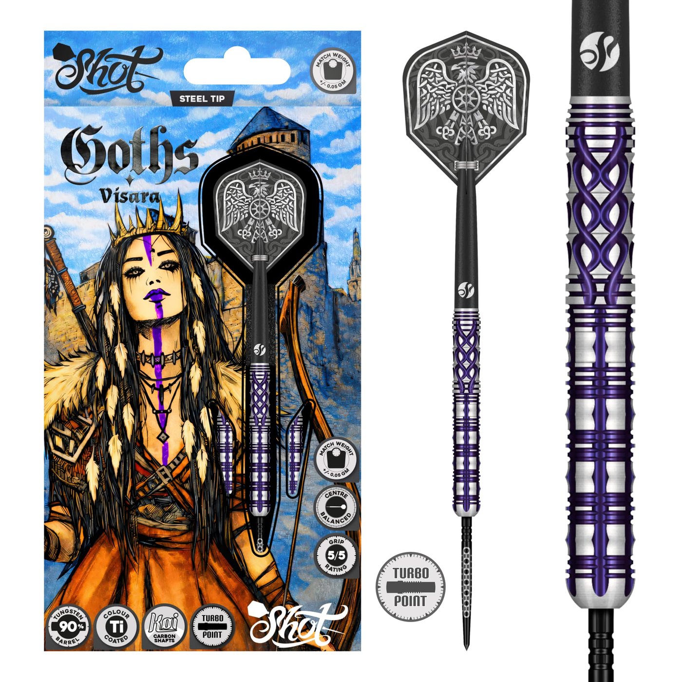 Shot Goths Visara Turbo Point 90% - Freccette Steel Darts