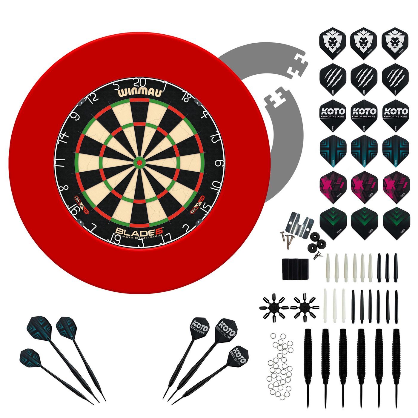 Winmau Blade 6 + Puzzle Surround + KOTO Sada Příslušenství Šipky Steel– 90 dílů