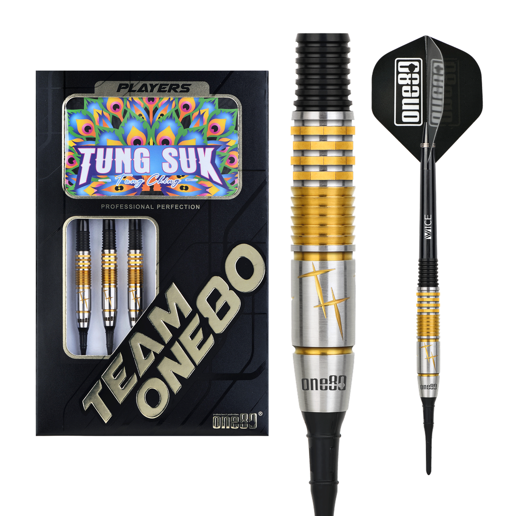 Dardos ONE80 Tung Suk Black Oro 90%  Punta de Plástico