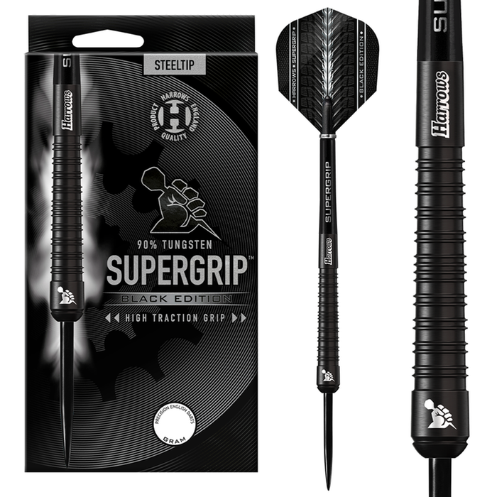 Harrows Supergrip Black 90% - Steel Tip Darts - Dartshopper.com