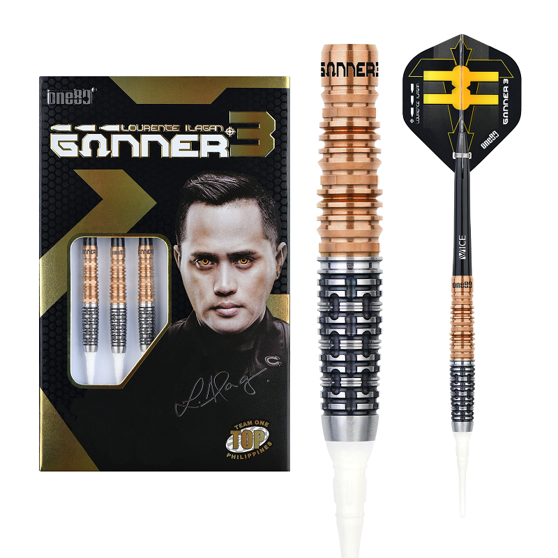 ONE80 Gunner 3 Lourence Ilagan Black Rose Gold 90% - Soft Tip