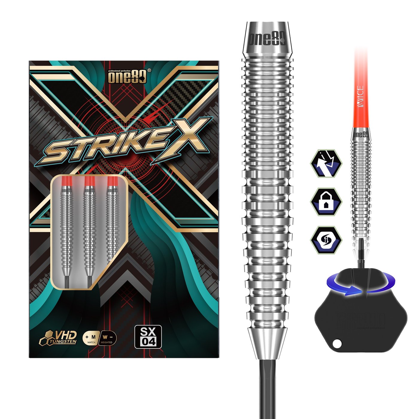 ONE80 Strike X SX04 SI Point 90% - Fléchettes pointe Acier