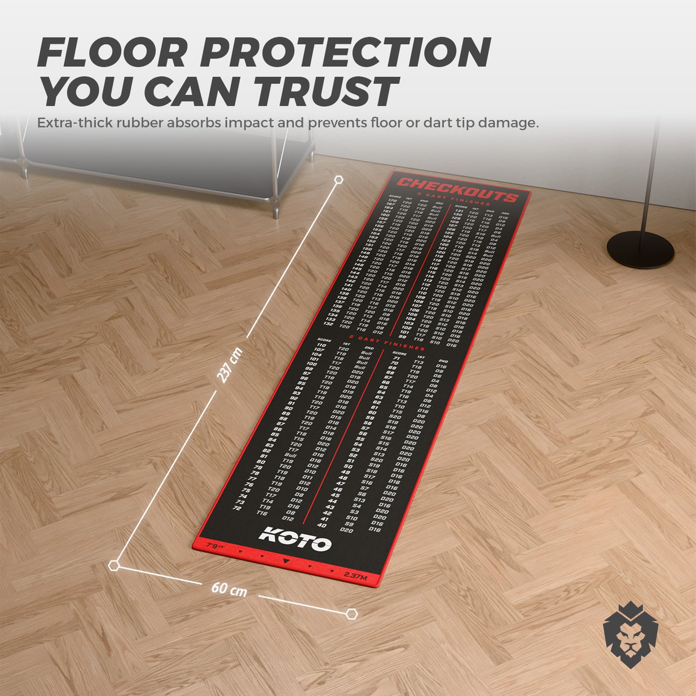 Bull's Carpet Tappetino Per Freccette 120 – 280x66 Cm, Antiscivolo, Con Segna Linea Ufficiale, Protezione Pavimento - 3