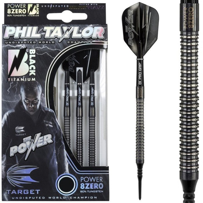 Phil Taylor Power 8ZERO Black Titanium S1 Soft Tip Darts
