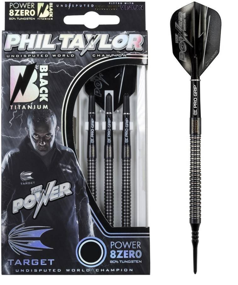 Phil Taylor Power 8ZERO Black Titanium S1 - Soft Tip Darts