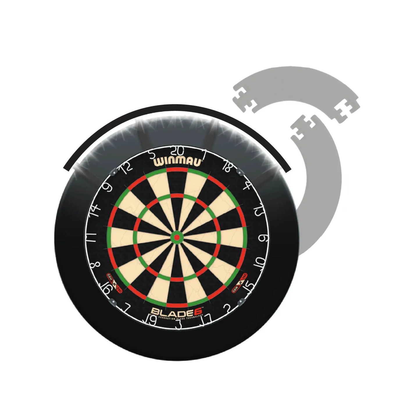 Winmau Blade 6 + Winmau Polaris + 4 Pieces Surround Black - Dartset