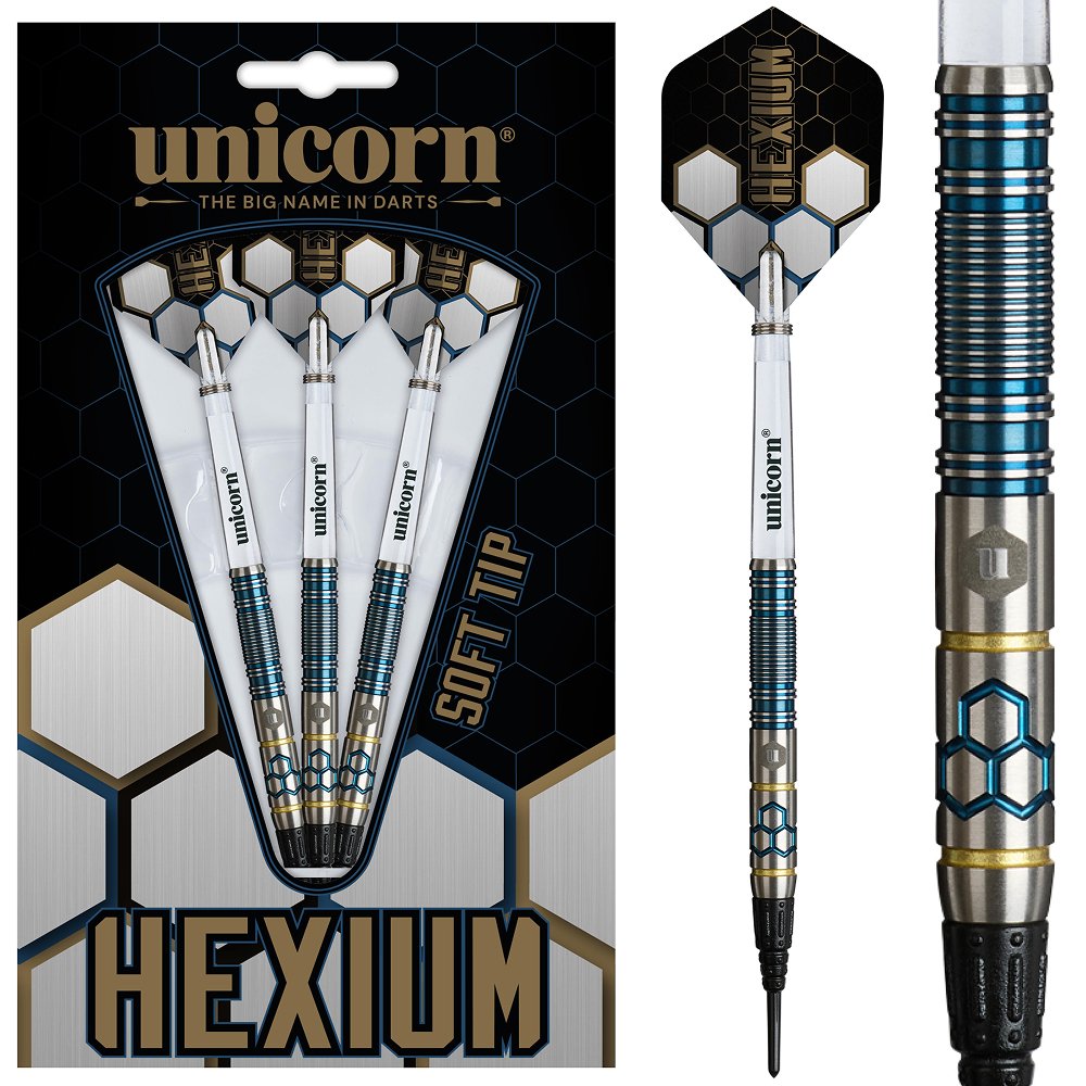 Unicorn Hexium 2 Blue Gold 90% Soft Tip Darts