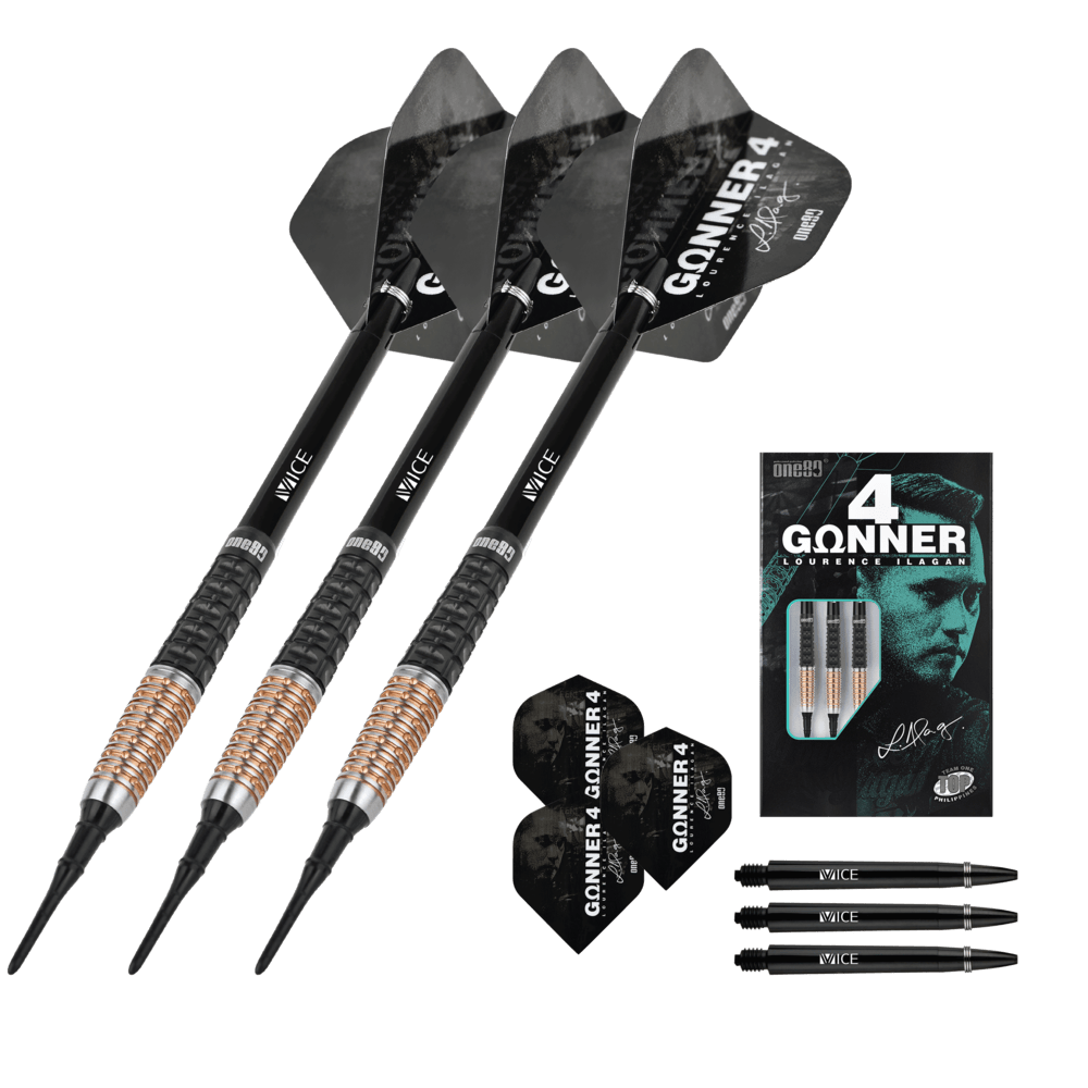 ONE80 Gunner 4 Lourence Ilagan Black Rose Gold 90% Soft Tip Darts