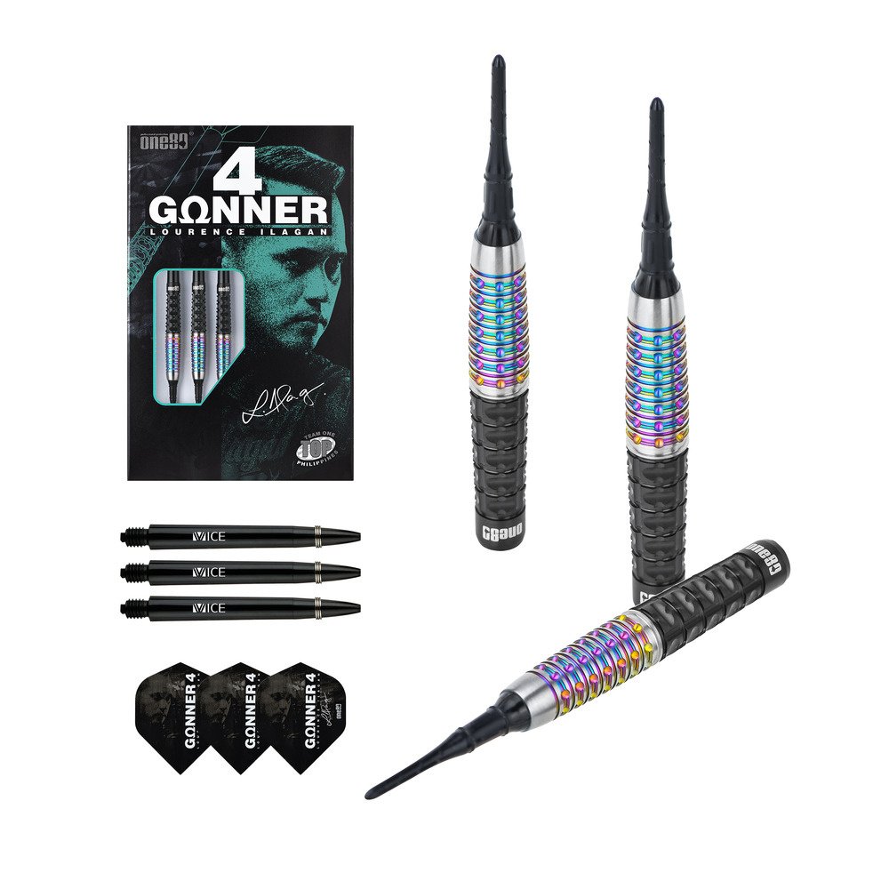 ONE80 Gunner 4 Lourence Ilagan Black Rainbow 90% - Soft Tip Darts
