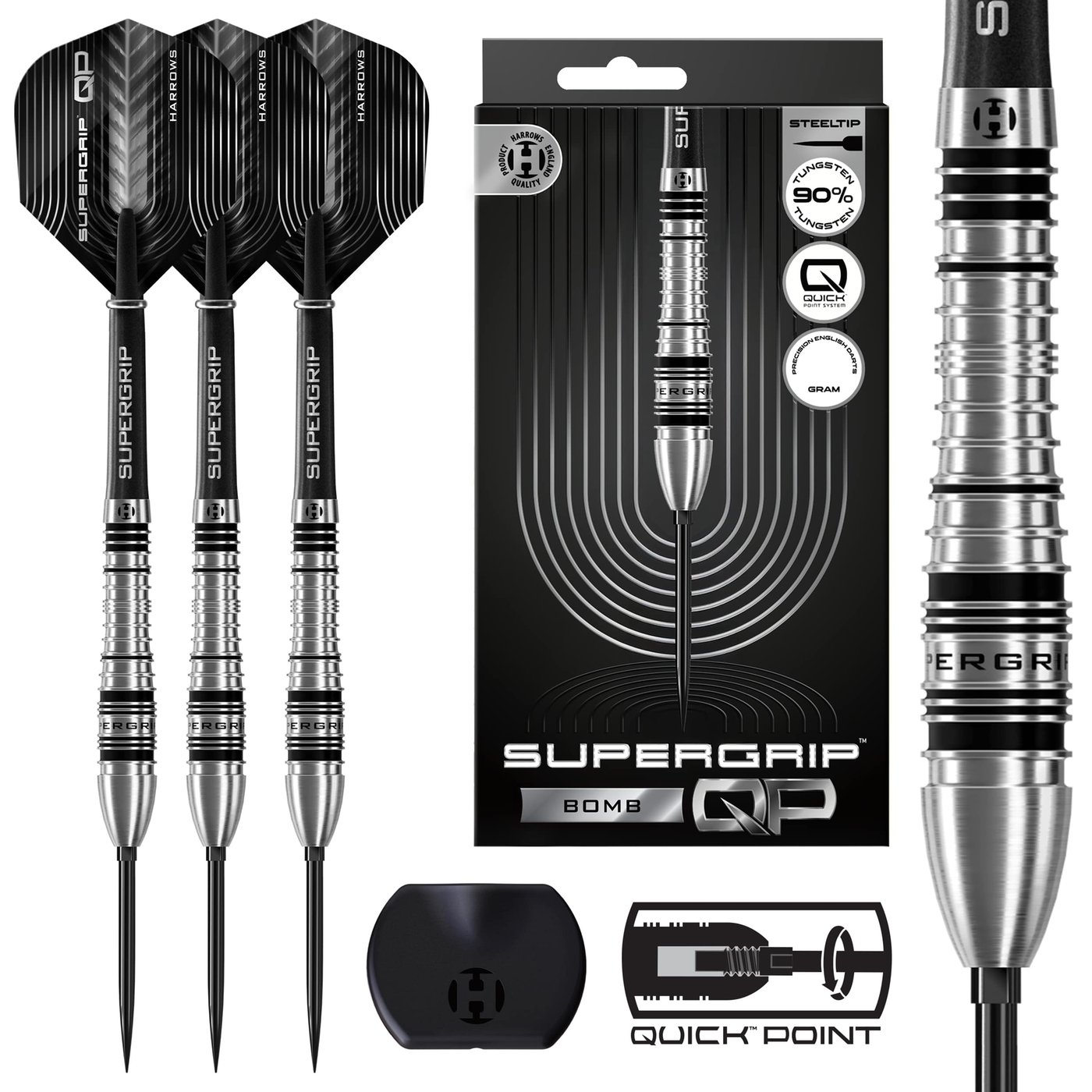 Harrows Supergrip Bomb Quick Point 90% - Steel Tip Darts