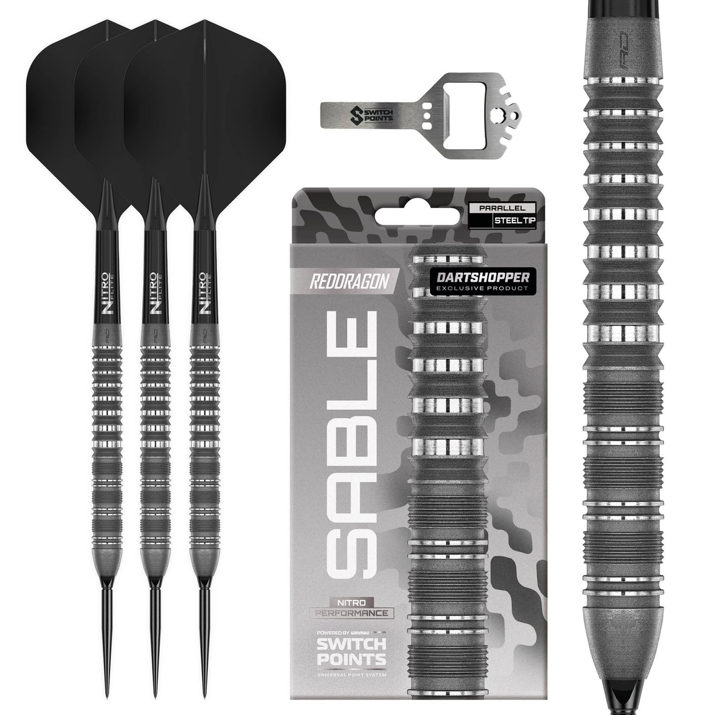 Red Dragon Sable Grey Parallel Switch Point 90% Dartshopper Exclusives - Freccette Steel Darts
