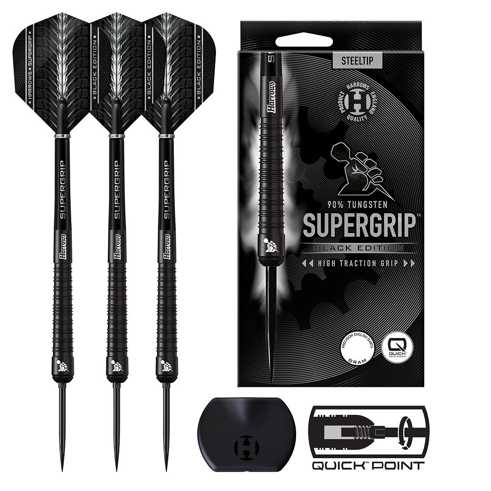 Harrows Supergrip Black Quick Point 90% - Šipky Steel