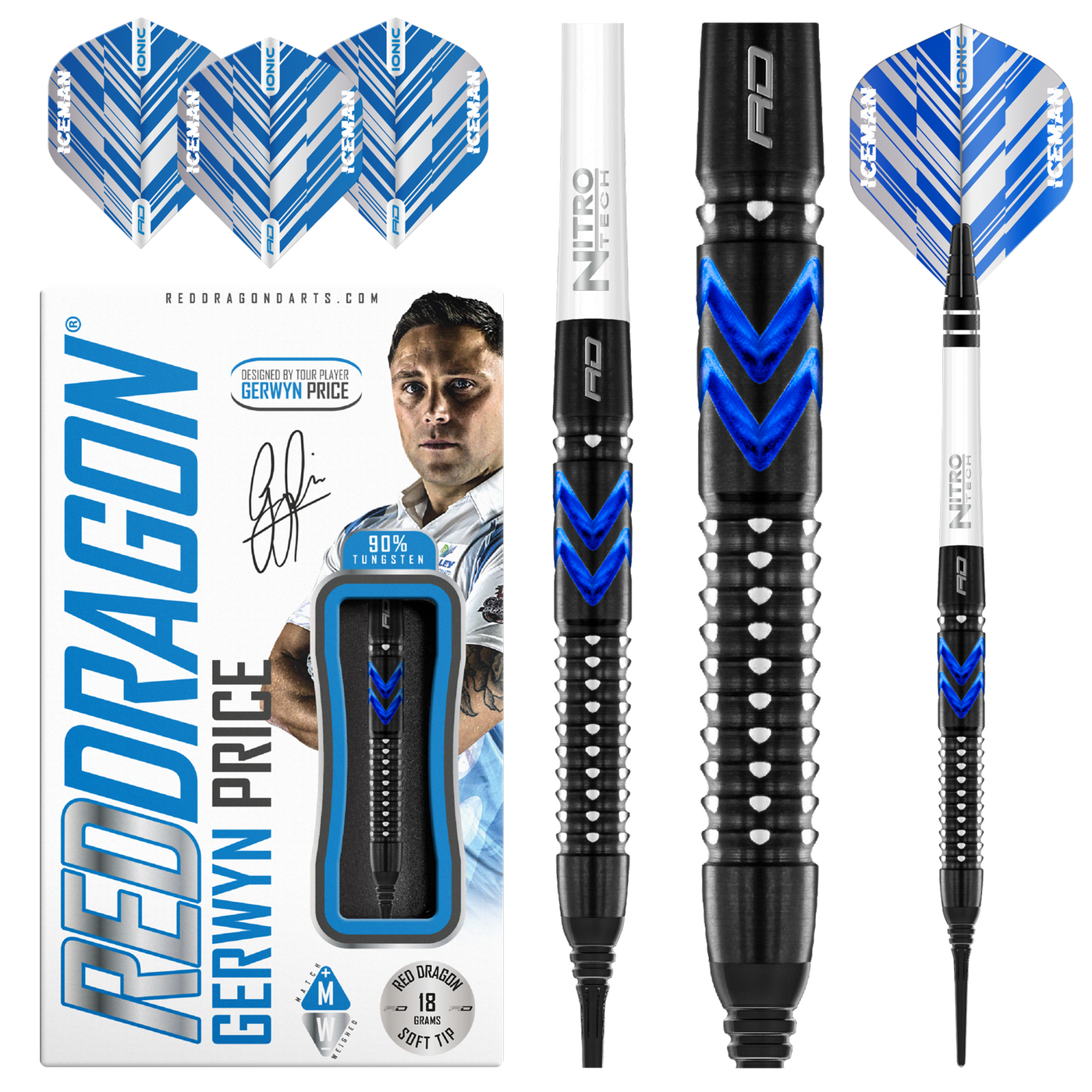 Red Dragon Gerwyn Price Blue Ice SE 90% Soft Tip Darts