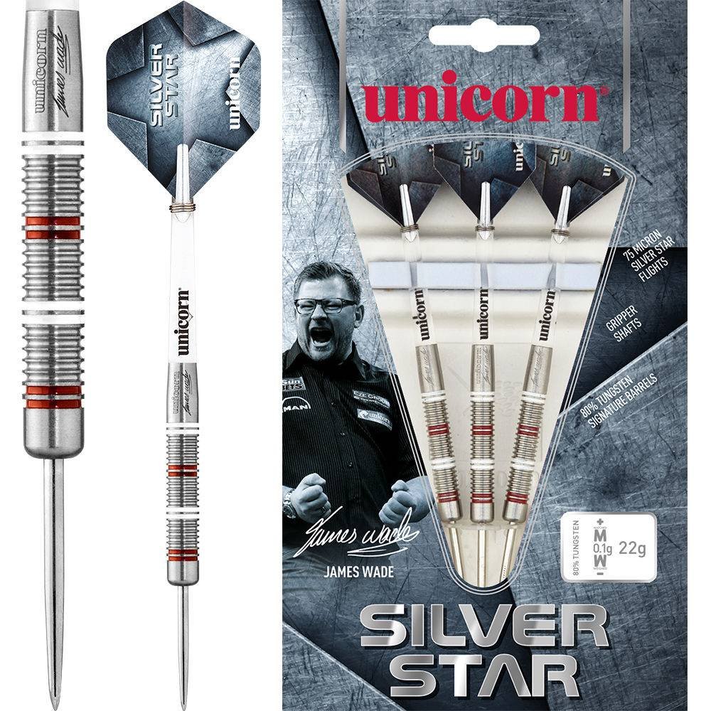 Freccette Unicorn Freccette Unicorn Silver Star - Tungsten 80% Con Impugnatura Gripper | Lunghezza 49.91mm James Wade