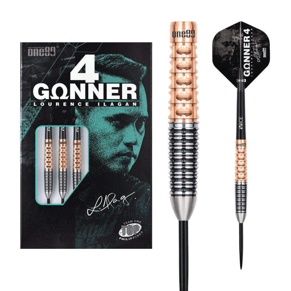 Dardos ONE80 Gunner 4 Lourence Ilagan Black Rose Oro 90% Punta de Acero