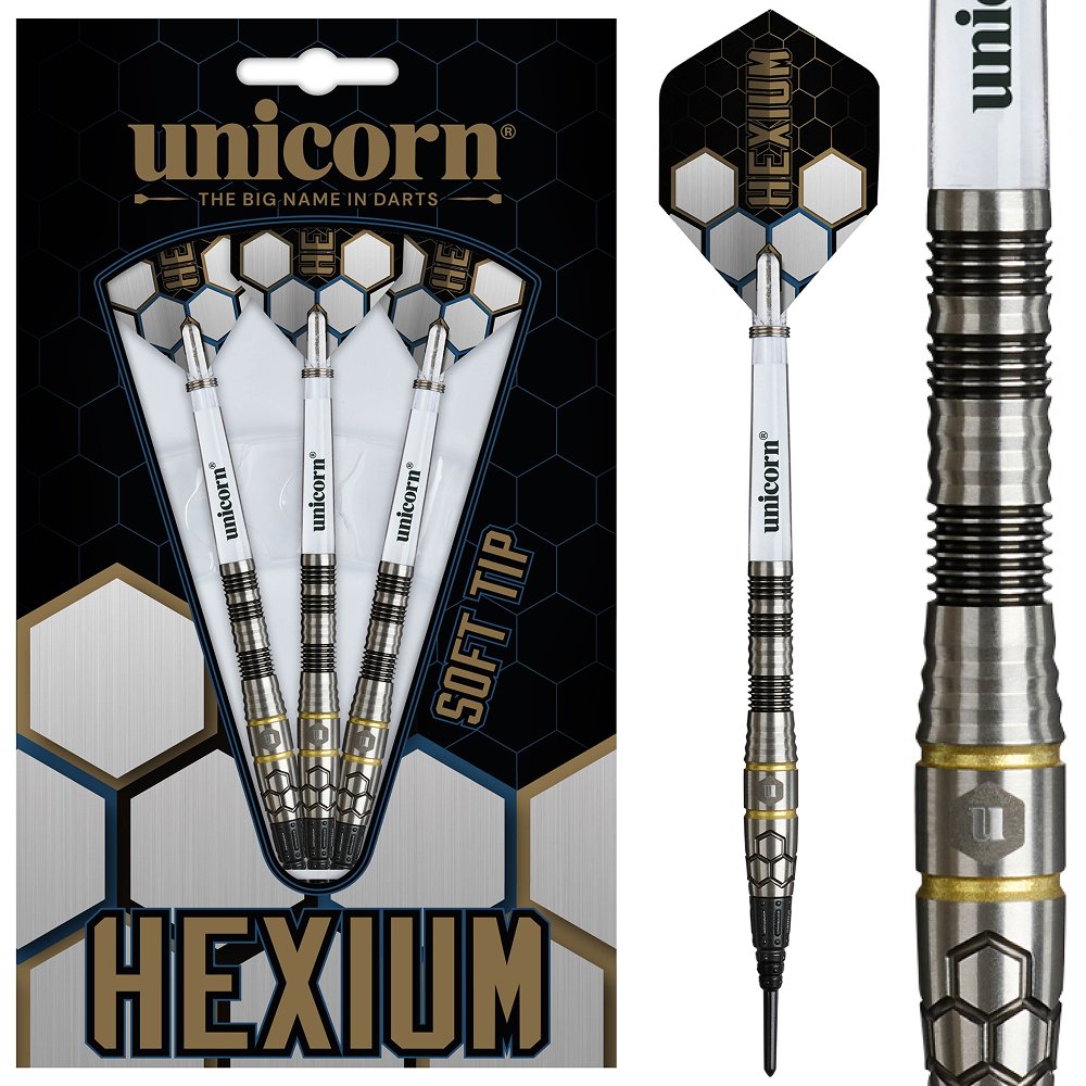 Unicorn Hexium 1 Black Gold 90% Soft Tip Darts