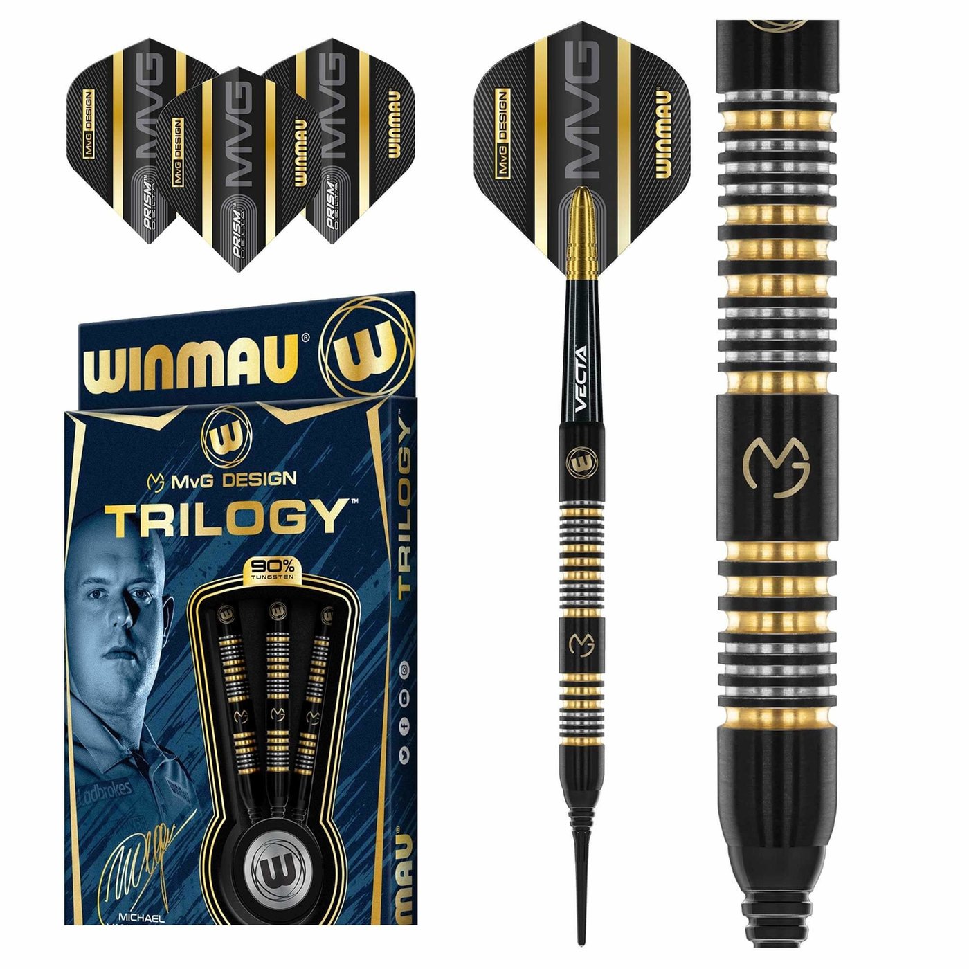 Winmau Michael van Gerwen Trilogy 90% Soft Tip - Fléchettes pointe Plastique