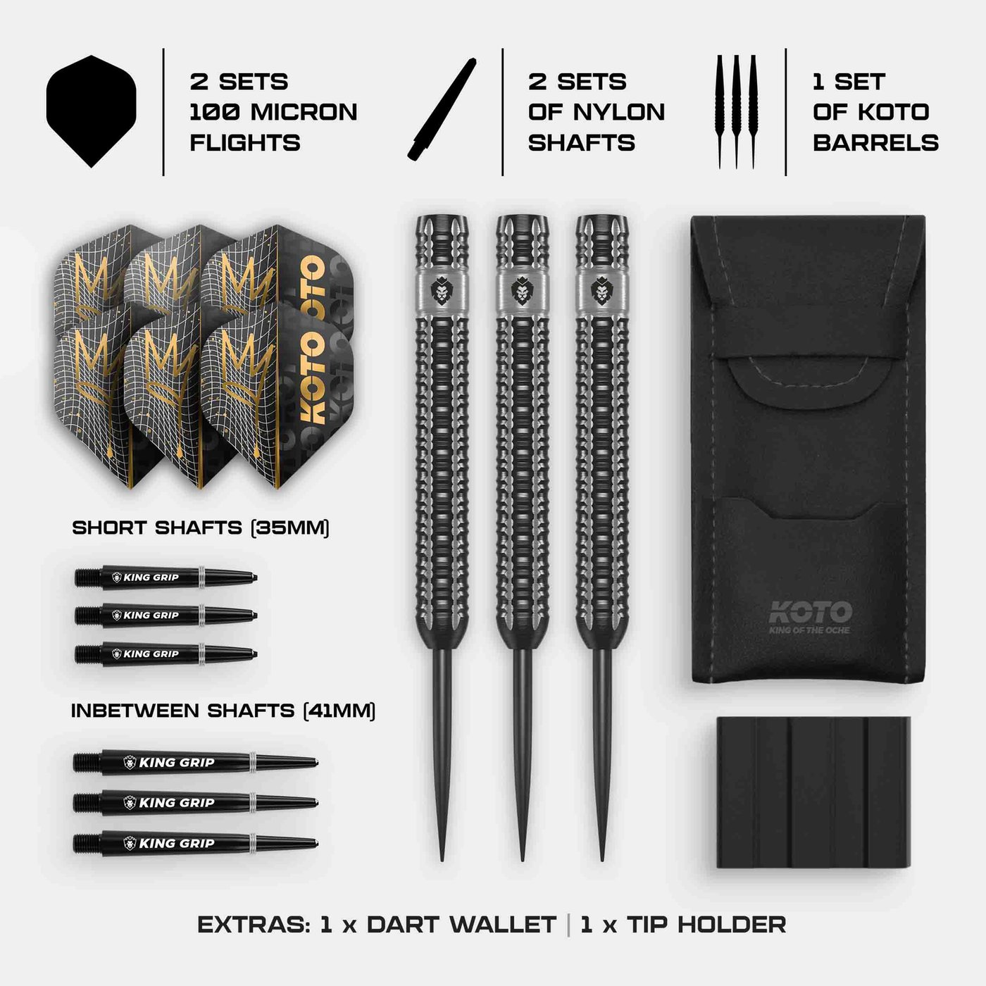 KOTO Fléchettes King Base 90% Tungstène 21g - Set Professionnel Avec Porte-Monnaie Et Flights
