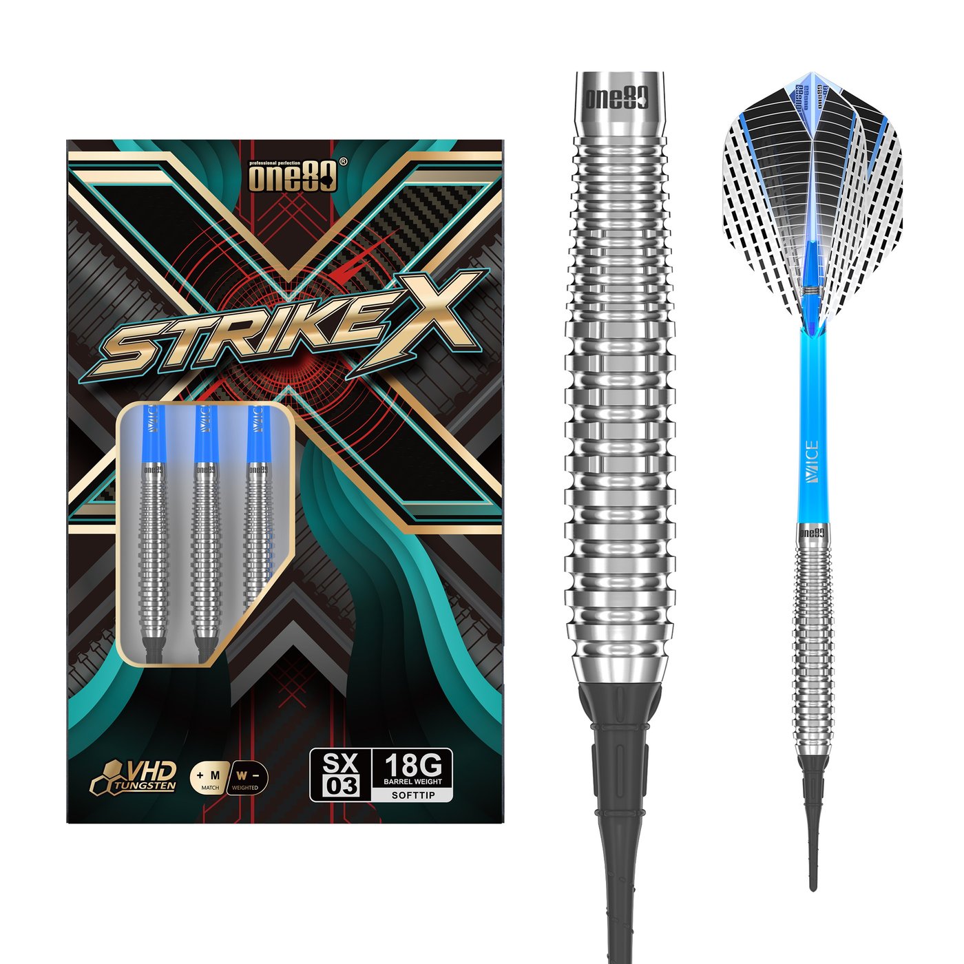 ONE80 Strike X SX03 90% - Fléchettes pointe Plastique