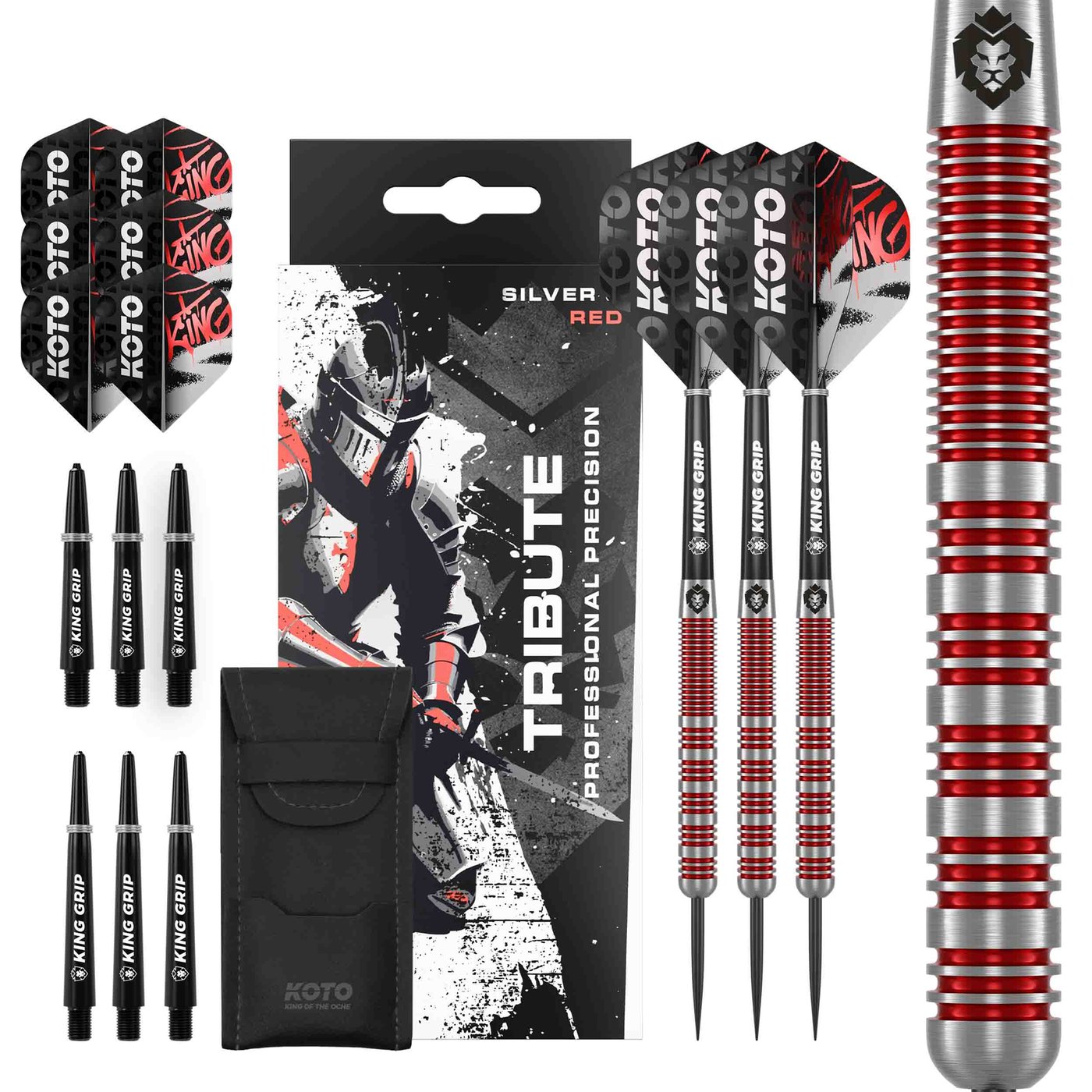 KOTO Tribute Silver & Red Tungsten Look - Fléchettes pointe Acier