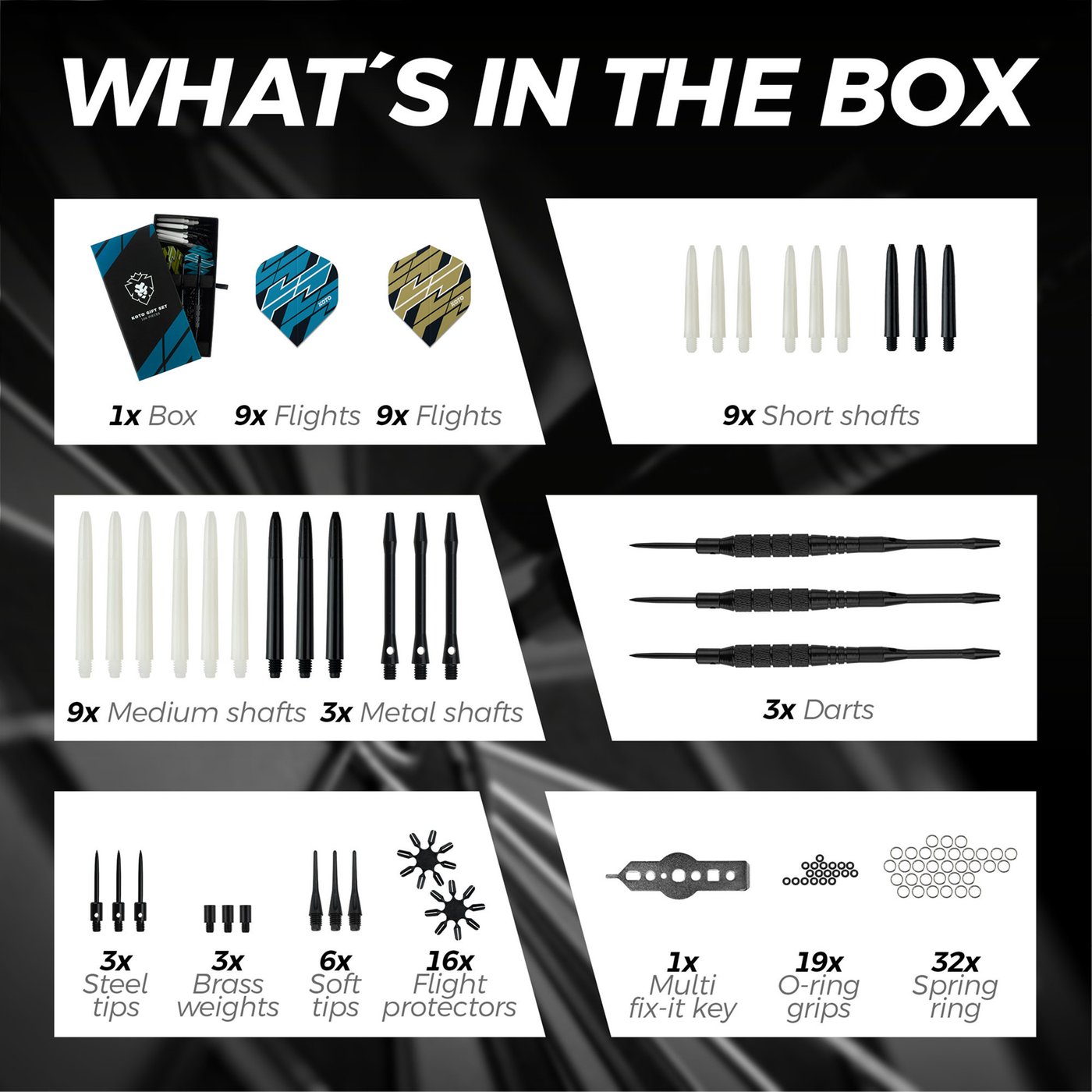 Lot De 18 Pointes De Fléchettes En Acier + 50 Anneaux En