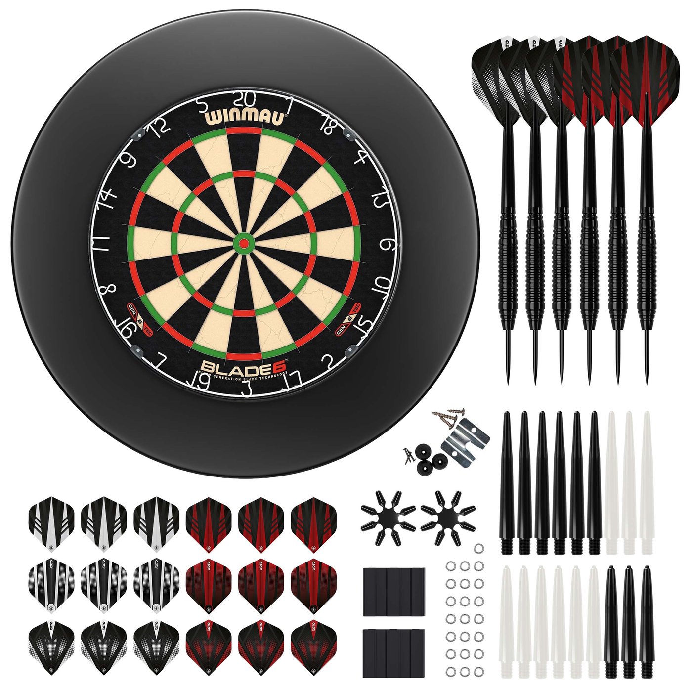 Winmau Blade 6 + Surround + KOTO Accessoireset Steeltip Zwart - 90-delig - Dartset