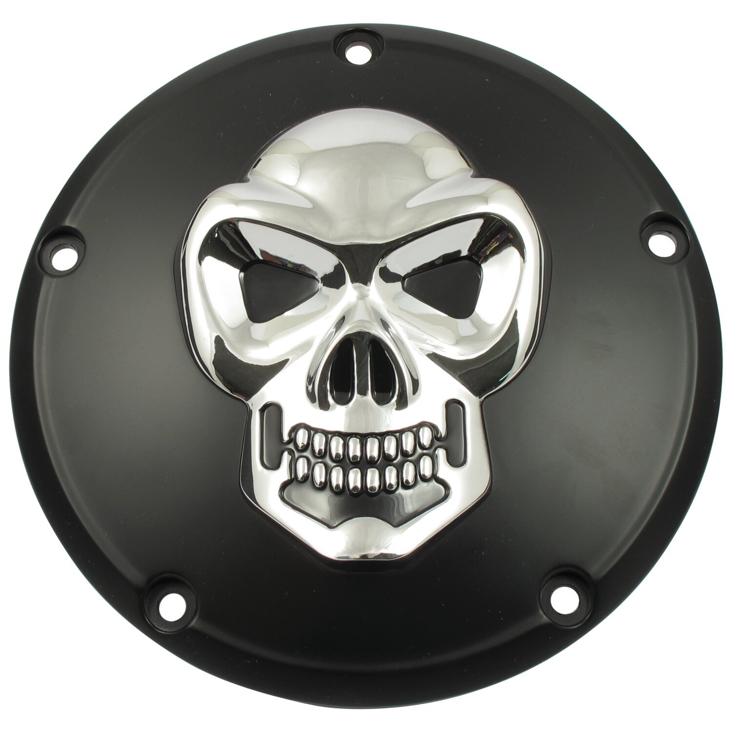 Skull derby cover 5-hole, Black, Chrome