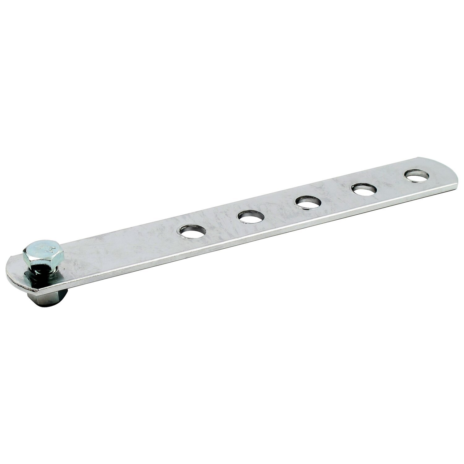 Universal exhaust mount bracket. 8" long, 6 holes, Chrome