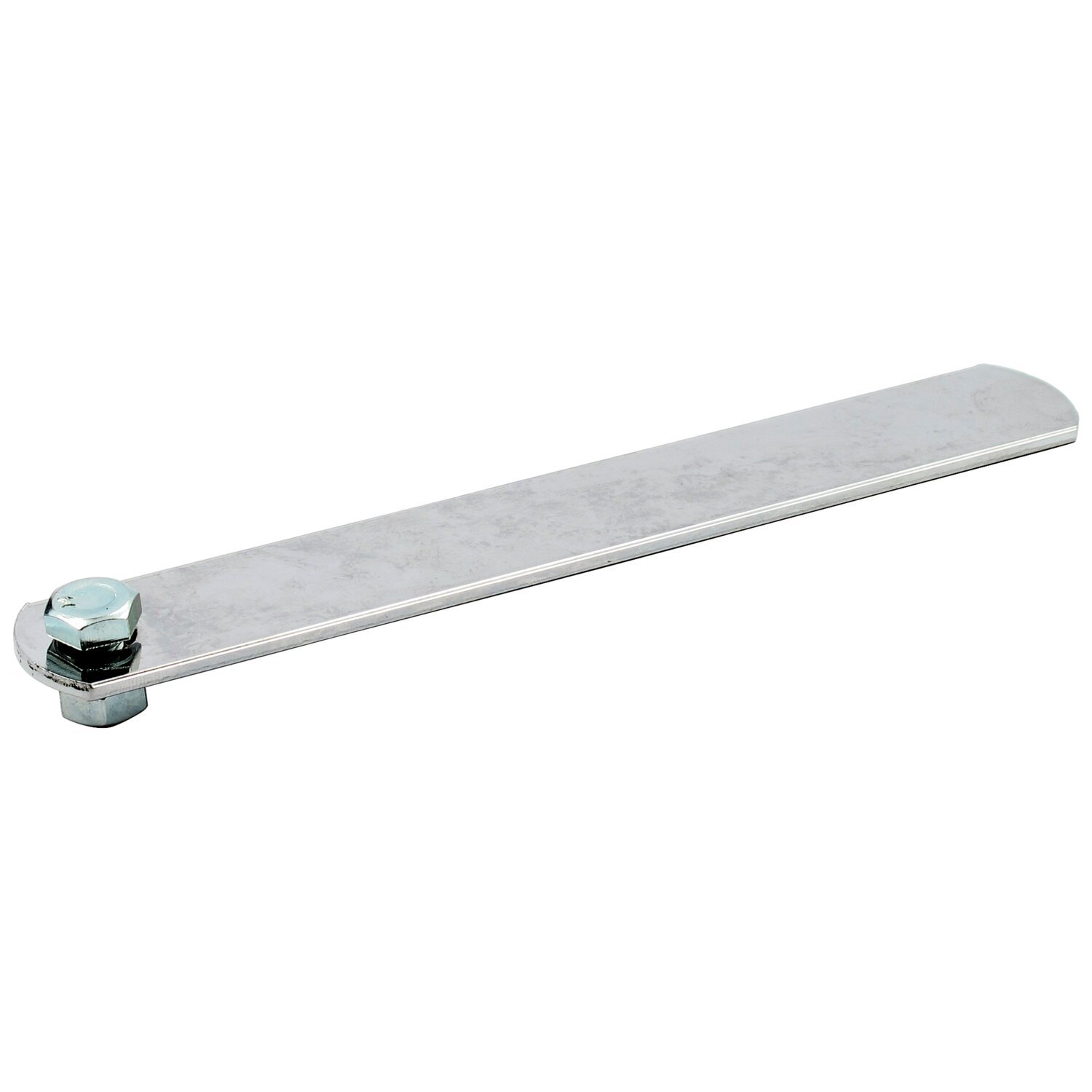 Universal exhaust mount bracket. 8" long, 1 hole, Chrome