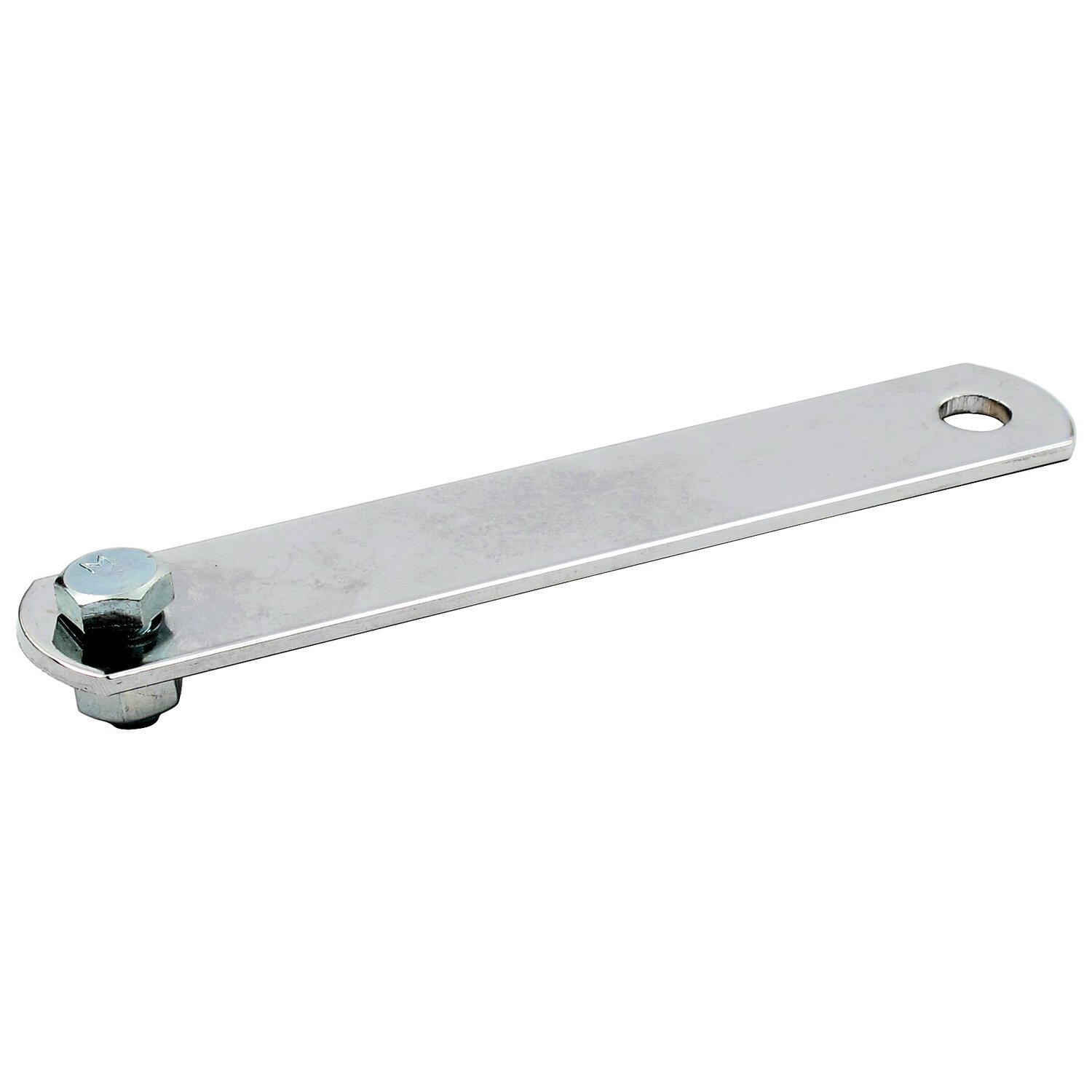 Universal exhaust mount bracket. 6" long, 2 holes, Chrome