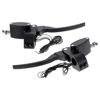 Aluminum handlebar control kits with 5/8" diameter brake master cylinder and 9/16" for the clutch
- Includes custom push button switches with installed wiring
- Matte black powder coated finish
- Hydraulic clutch
- With 4 switches