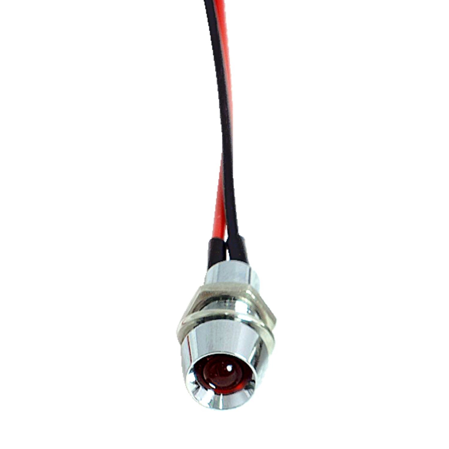 Custom LED indicator light. 1/4, Red, Chrome