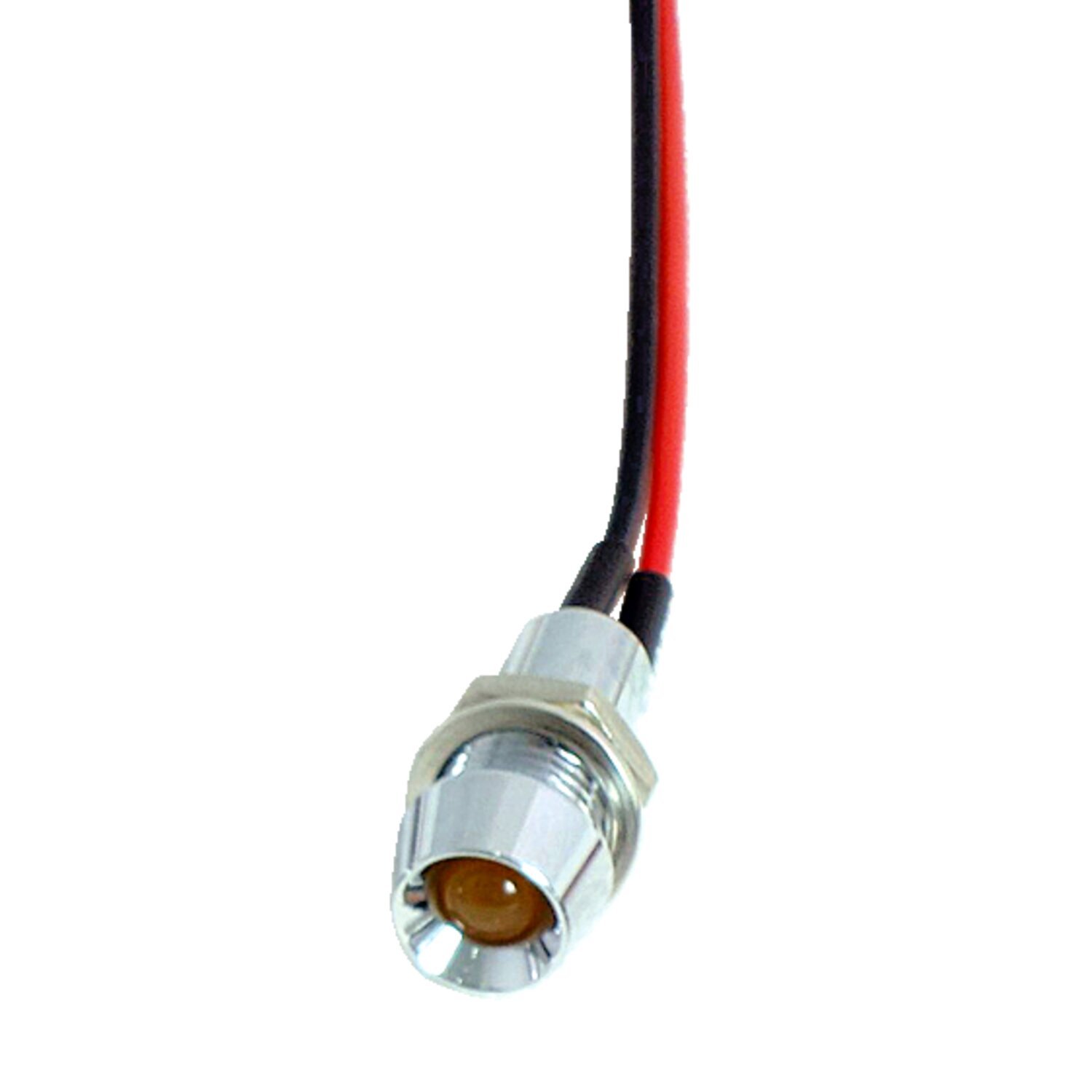 Custom LED indicator light. 1/4, amber, Chrome