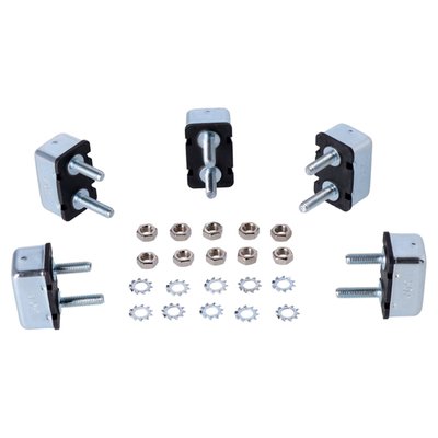 No mount tabs, with metal housing. Automatic re-set. With 10-32" (4.76mm in diameter) threaded poles with nuts included. This is an automatic resetting circuit breaker, the fuse system as used in many pre-2000 H-D models for decades. When triggered it will, after some time, automatically re-set itself. Great for use in many stock or custom applications.