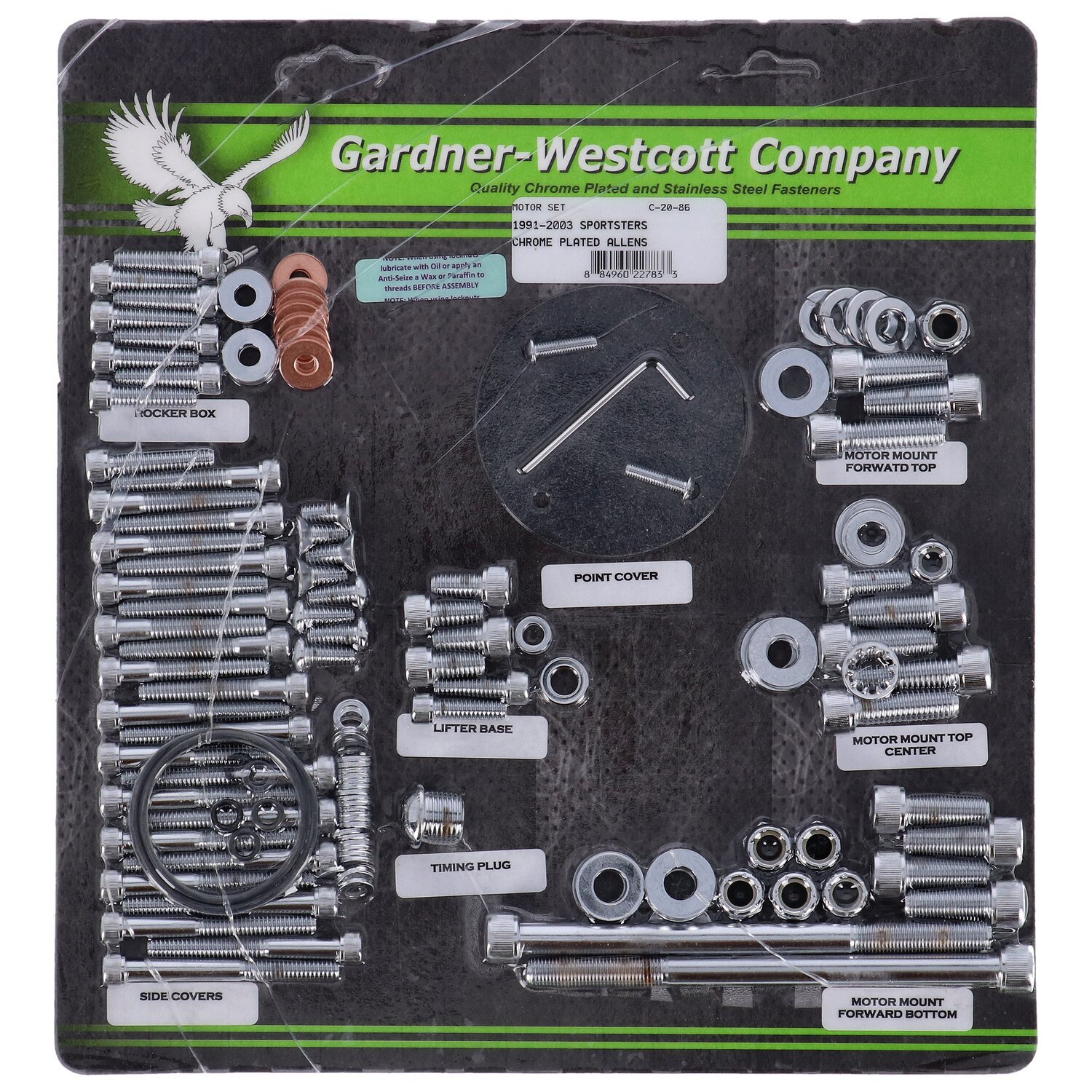 Motor screw set, chrome allen, Silver