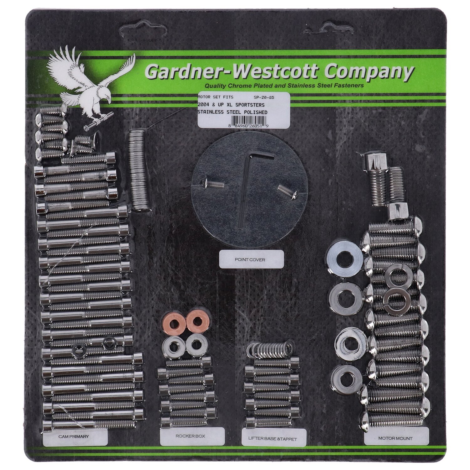 Motor screw set, polished ss allen, Silver