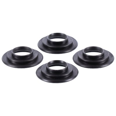 Heat treated steel. Low profile, allows +.060" more valve spring travel.