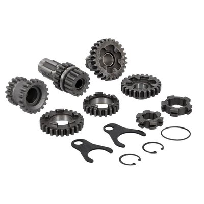 2.60 1st., 1.23 3rd. gear ratio.
Kits include 6 gears, 2 shifter clutches and 2 forks. High quality nikkel alloy steel, heat treated and shot peened. 2.44/1.1.23 ratio are usually best suited for lighter bikes (lower RPM at higher speed), 2.60/1.35 ratio gives a better pull at the traffic light for heavier bikes as Electras (higher RPM at lower speed). Additional items may be required and purchased separately.
Note: A lower gear ratio number gives a lower RPM. Knowing this you can pick the gear combination that suits your needs best.