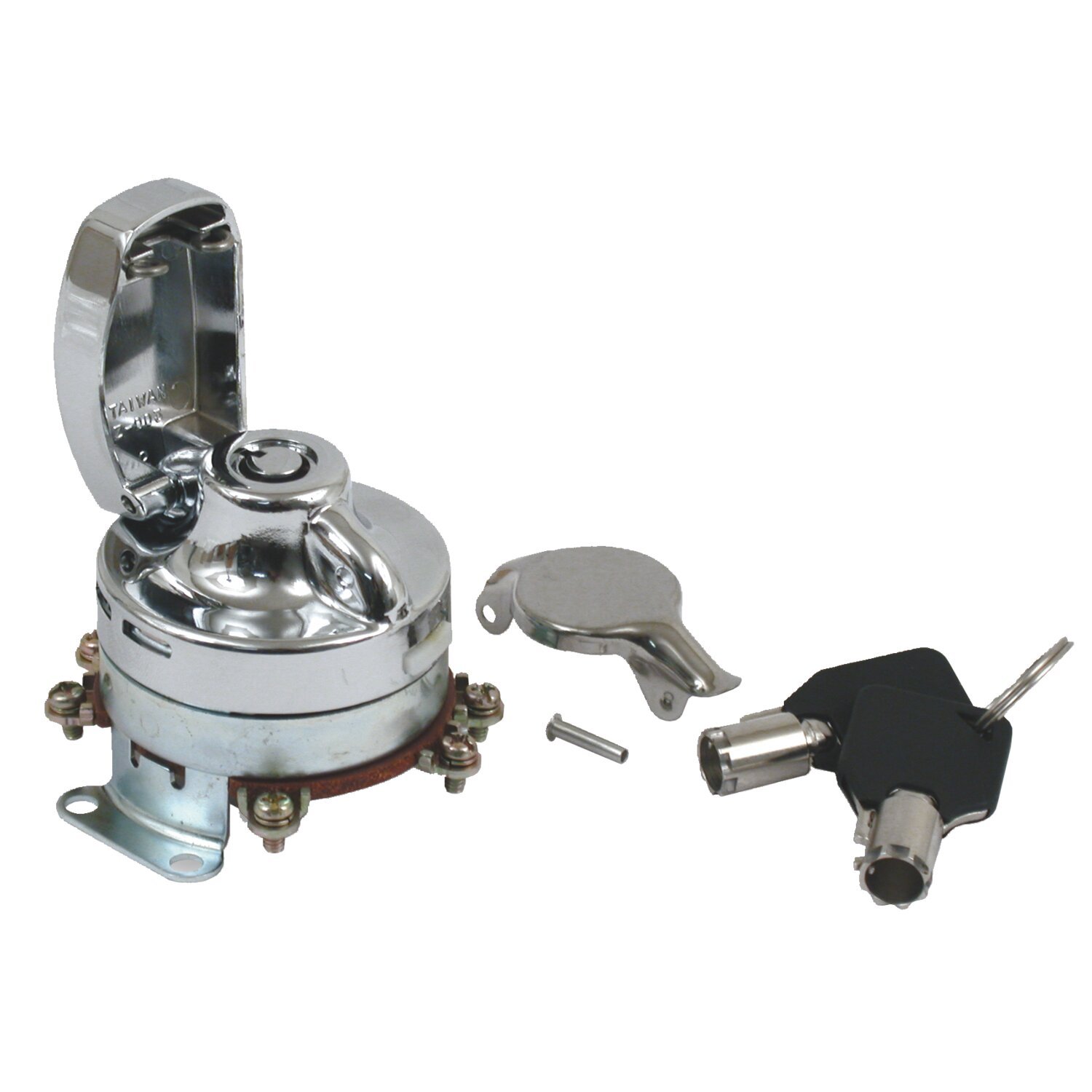FL style ignition switch, 'electronic'. round key, Chrome