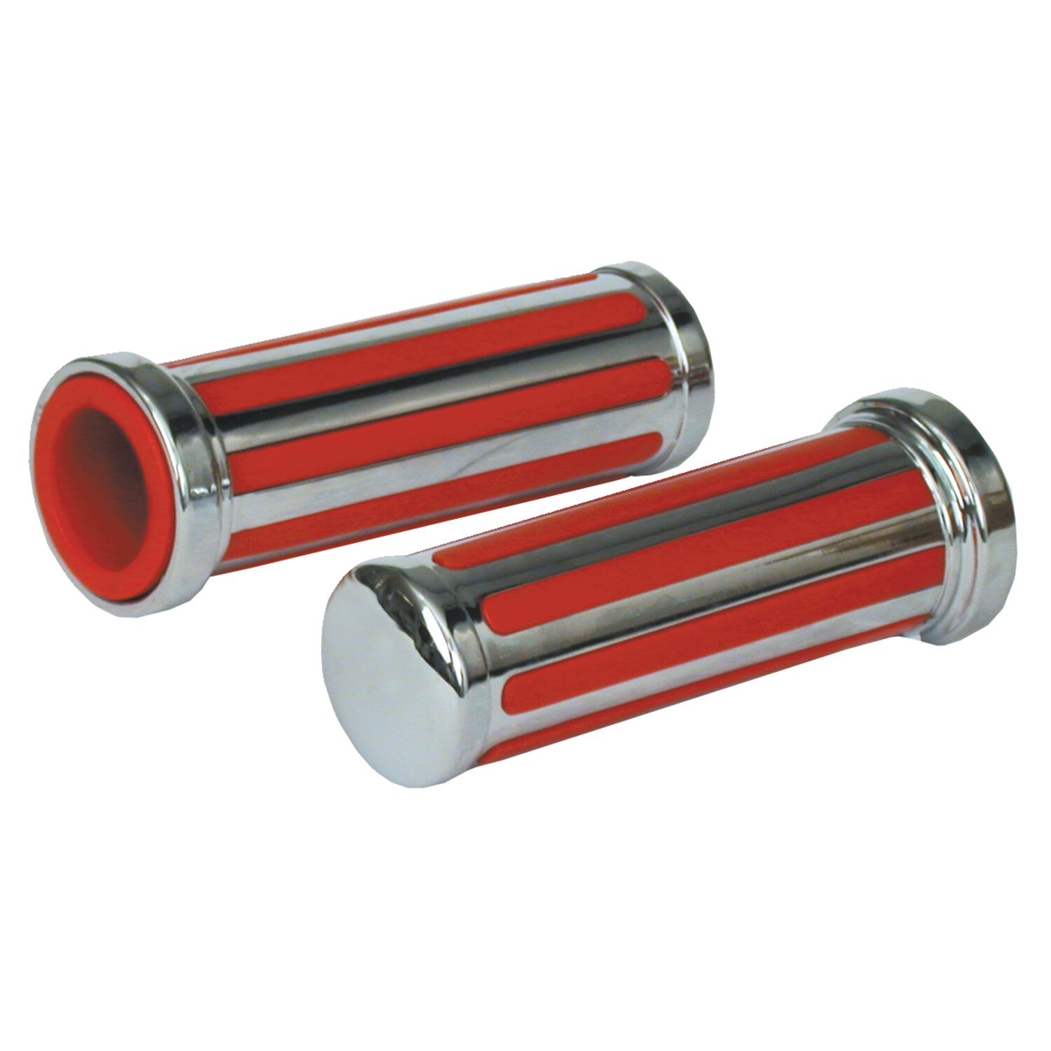 Handlebar grip set, 'Rail' with red rubber inlay, Chrome