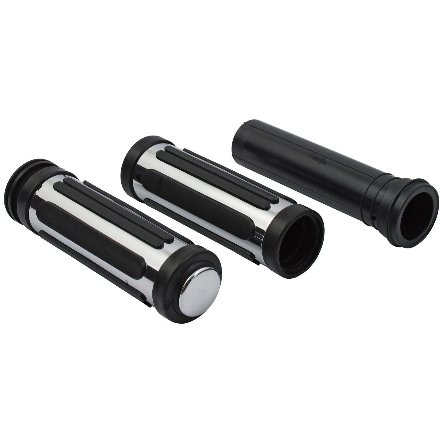 Handlebar grip set, Cushion, stripe Black, Chrome