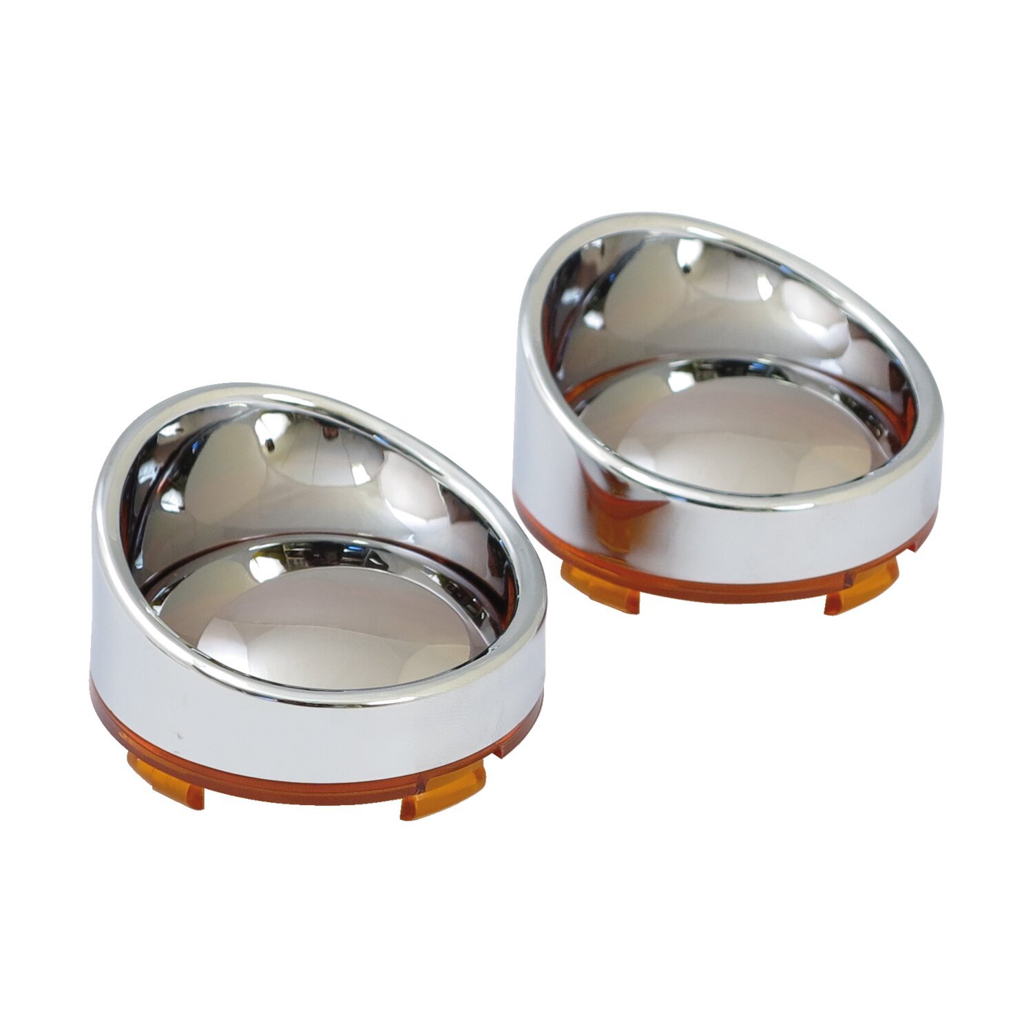 Turn signal lens set with visor. Mirror amber lens, Orange, Chrome
