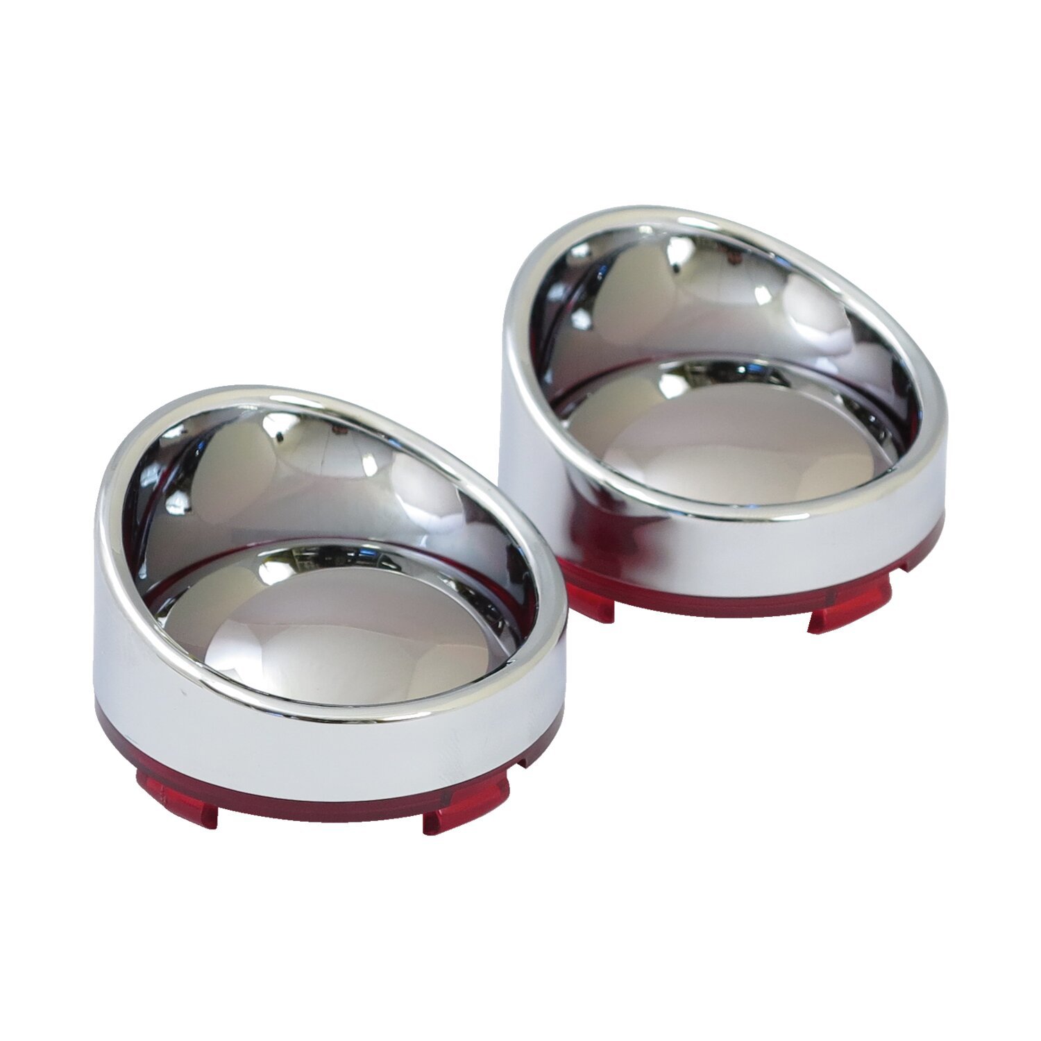 Turn signal lens set with visor. Mirror red lens, Chrome